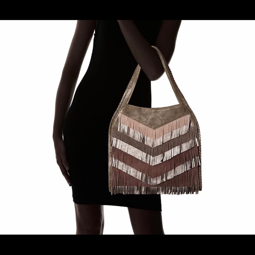Steven By Steve Madden Fringe Hobo Bag in Taupe, Blush & Brown